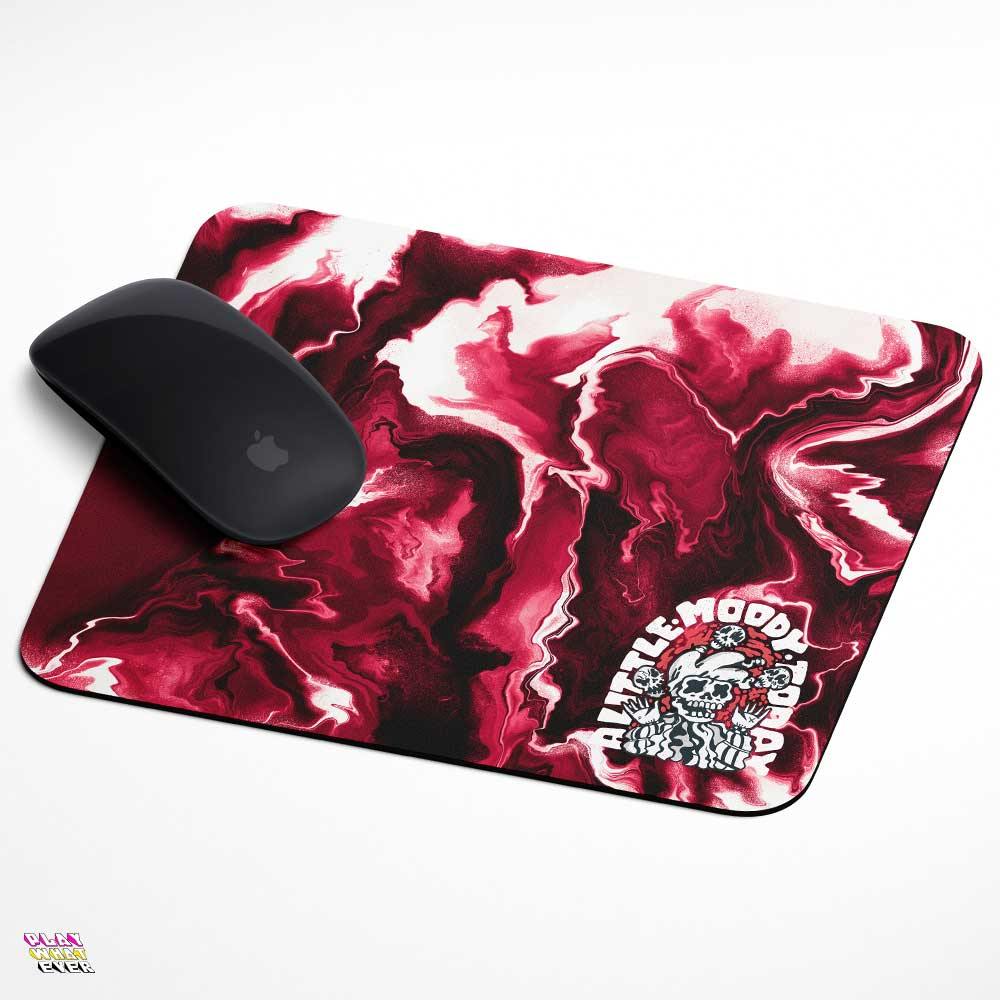 A Little Moody Today Mouse Pad – Red Marble & Skull Vibes