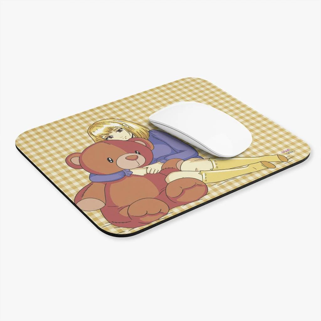 Anime Girl Teddy Bear Gingham Plaid Mouse Pad - Image 5