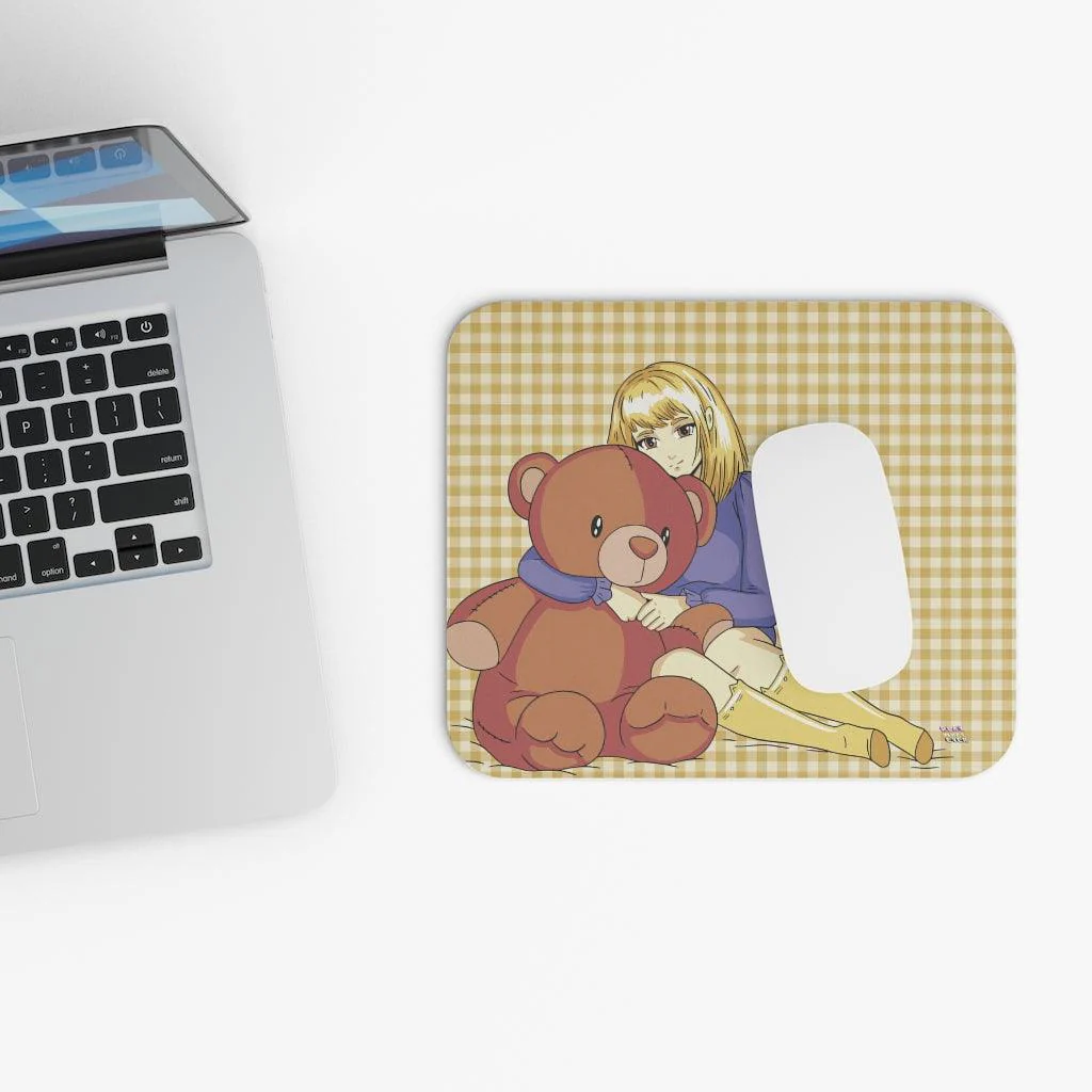 Anime Girl Teddy Bear Gingham Plaid Mouse Pad - Image 6