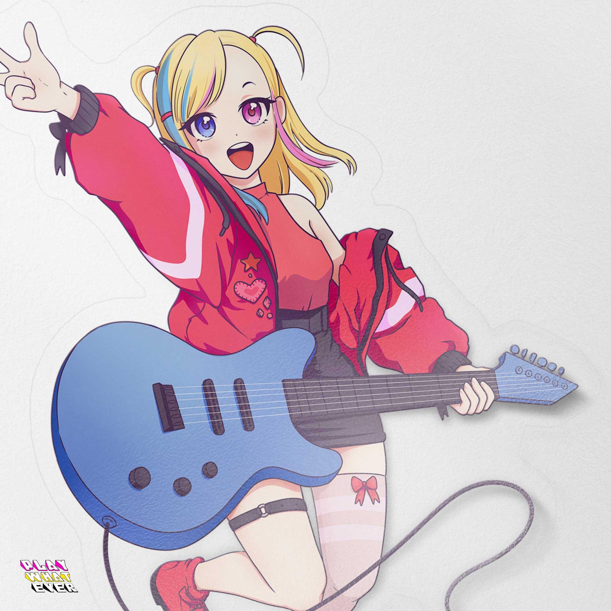 Anime Music Guitar Girl Waterproof Transparent Vinyl Sticker - Image 3