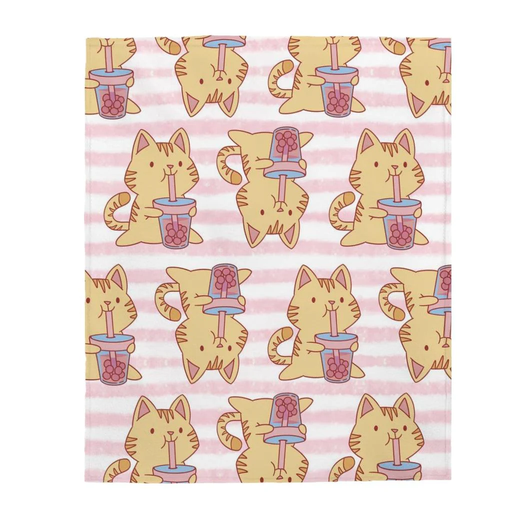 Boba Bubble Tea Cat Velveteen Plush Blanket - Image 5