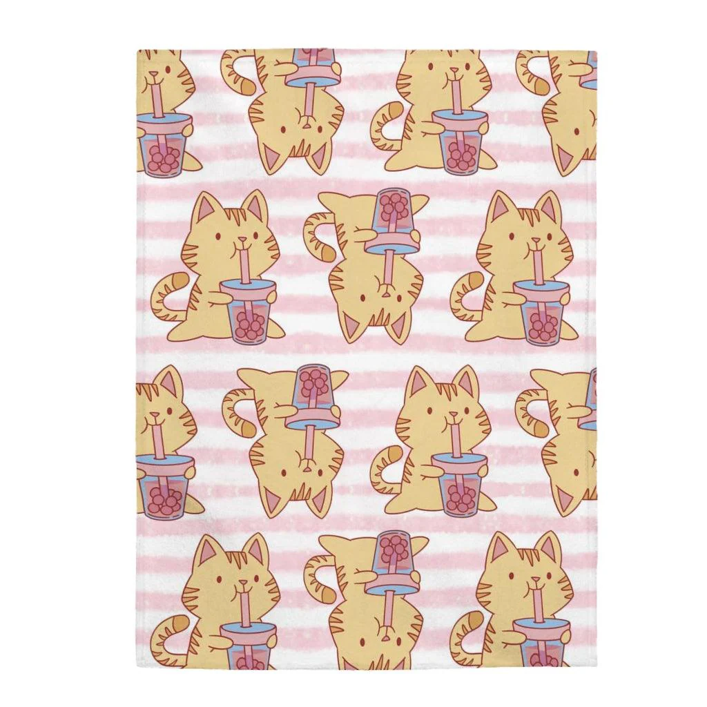 Boba Bubble Tea Cat Velveteen Plush Blanket - Image 6