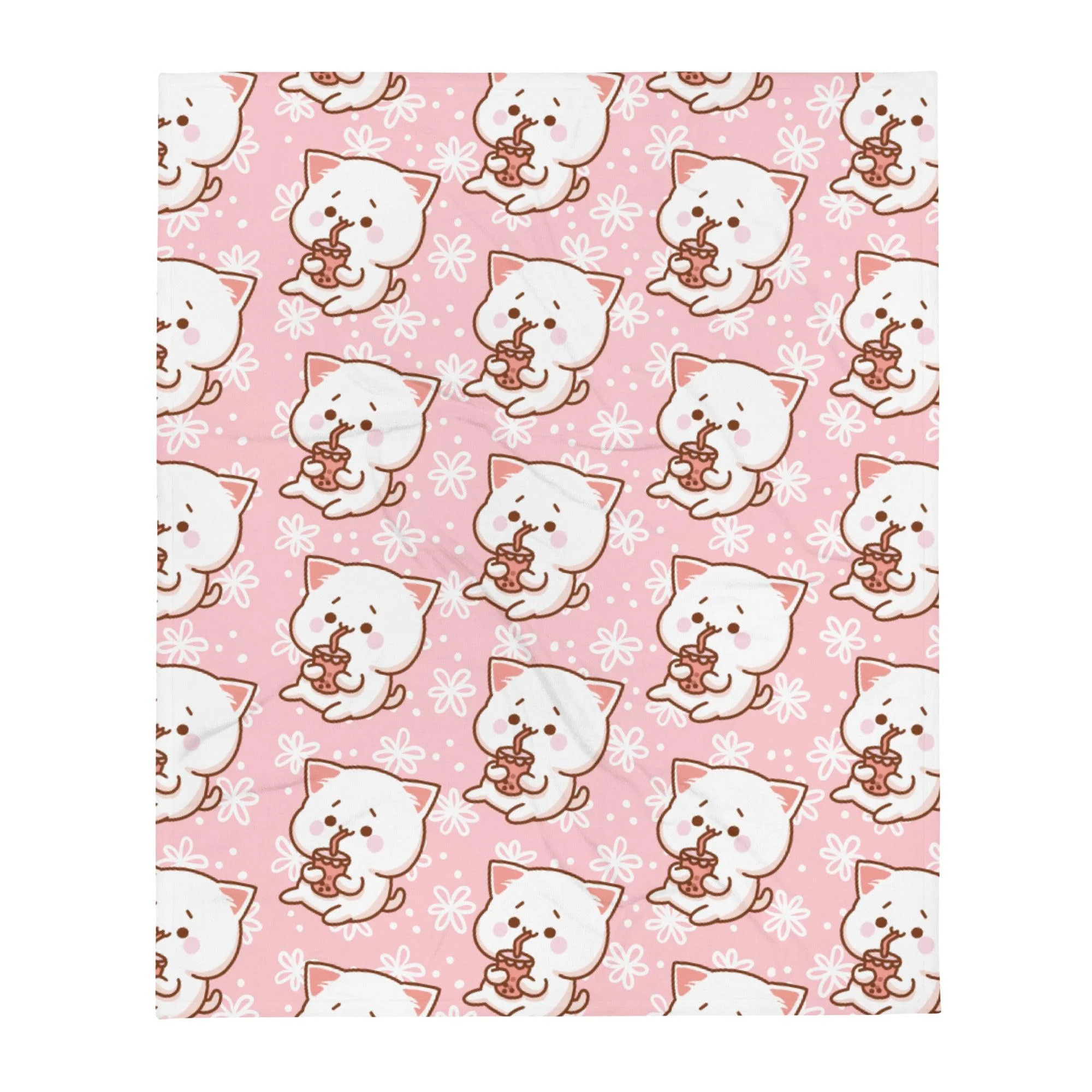 Bubble Tea Cute Cat Throw Blanket - Image 5