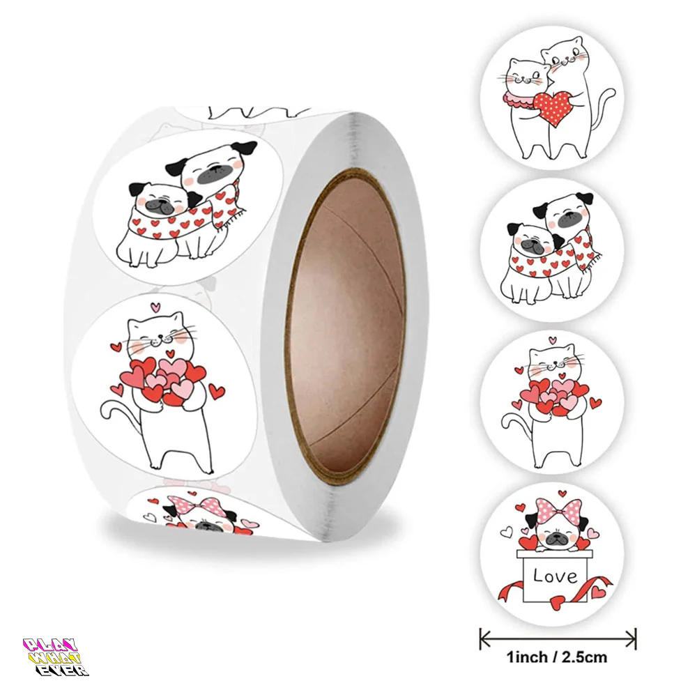 Cat & Dog Hearts Sticker Roll – 500 Adorable Stickers for Every Occasion - Image 3