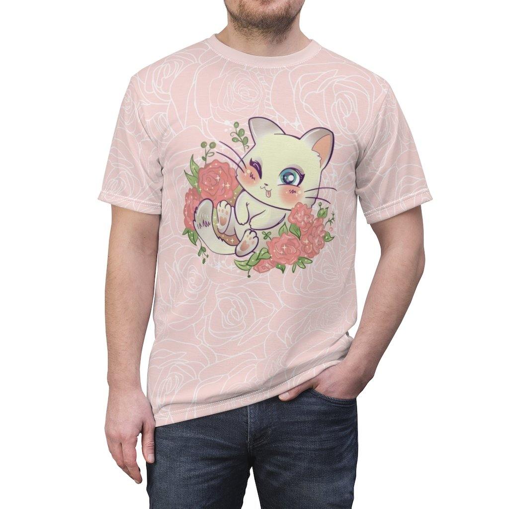 Cats and Roses Have Me Smiling Unisex AOP Tee - Image 3