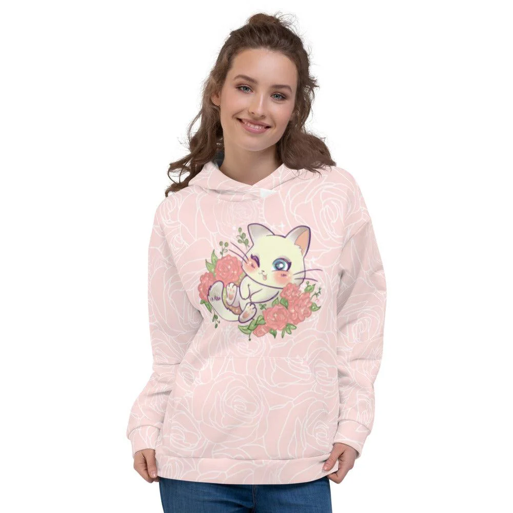 Cute Cat in Flower Bed Unisex Hoodie