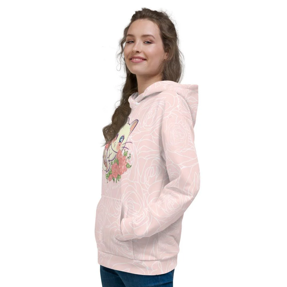 Cute Cat in Flower Bed Unisex Hoodie - Image 4
