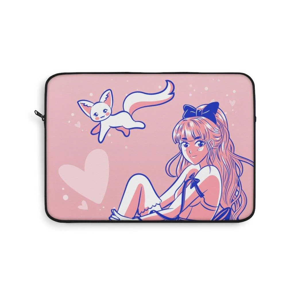 Cute Pink Anime Girl and Cat Laptop Sleeve - Image 7