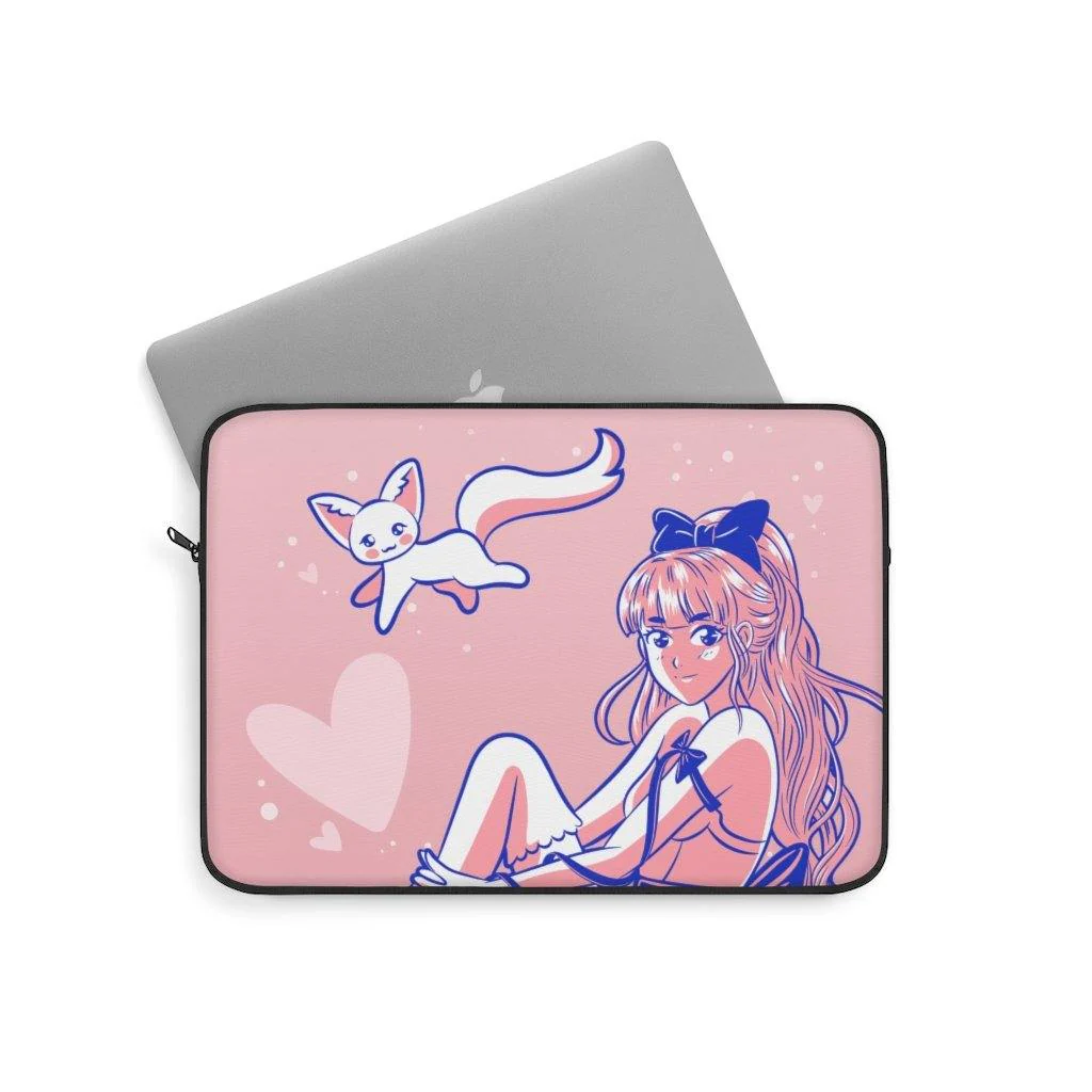 Cute Pink Anime Girl and Cat Laptop Sleeve - Image 8