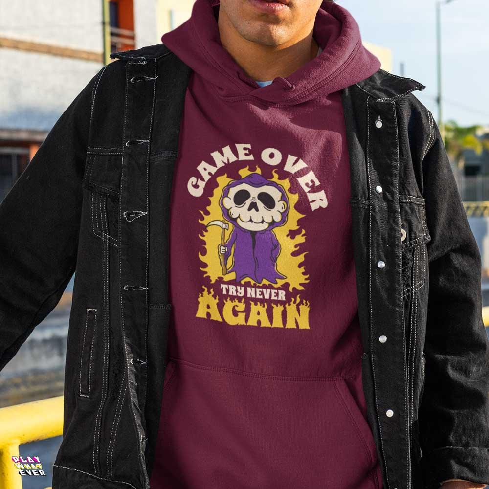 Game Over Try Never Again Skull Reaper Unisex Hoodie - Image 2
