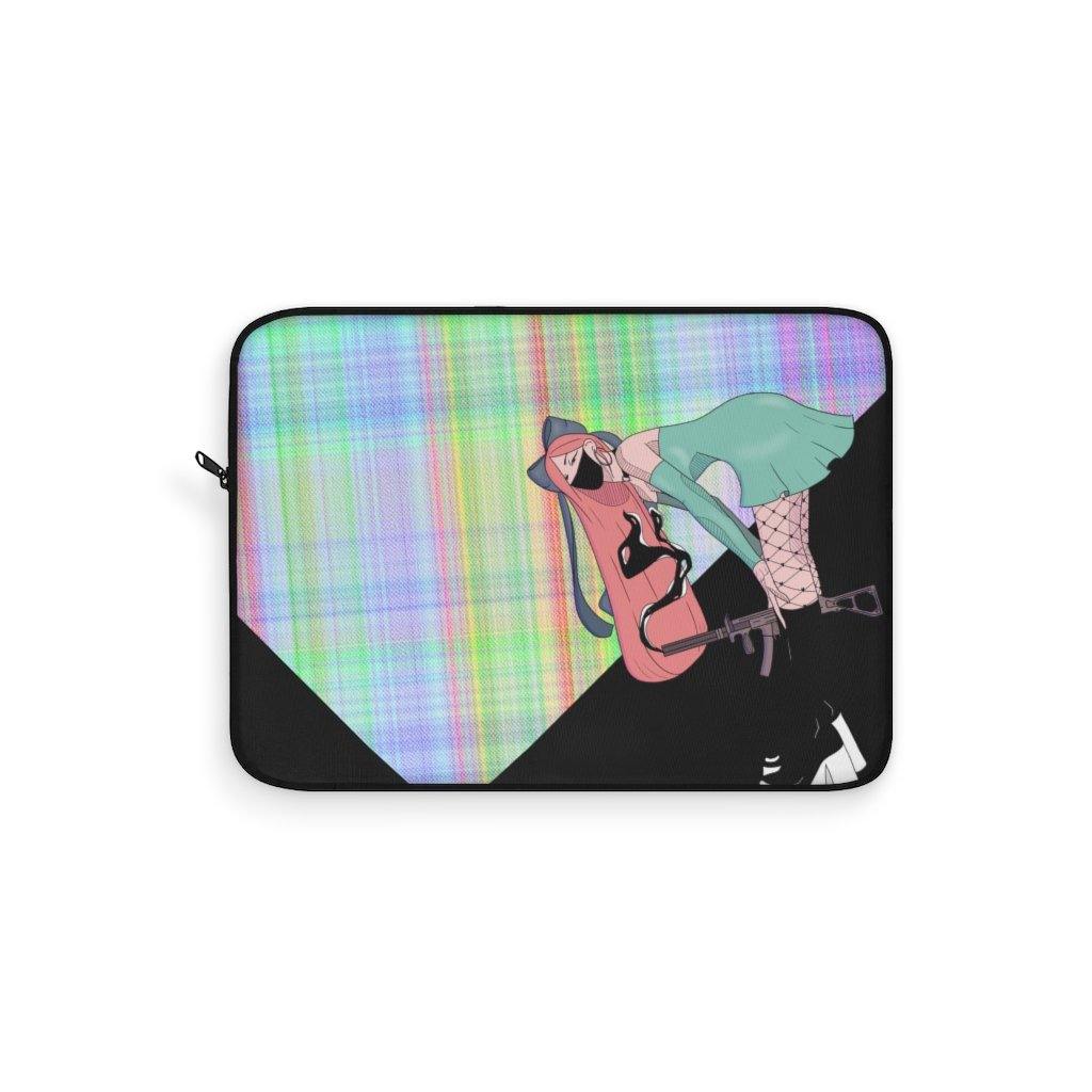 Gunslinger Anime Girl Retro Plaid Laptop Sleeve - Image 4