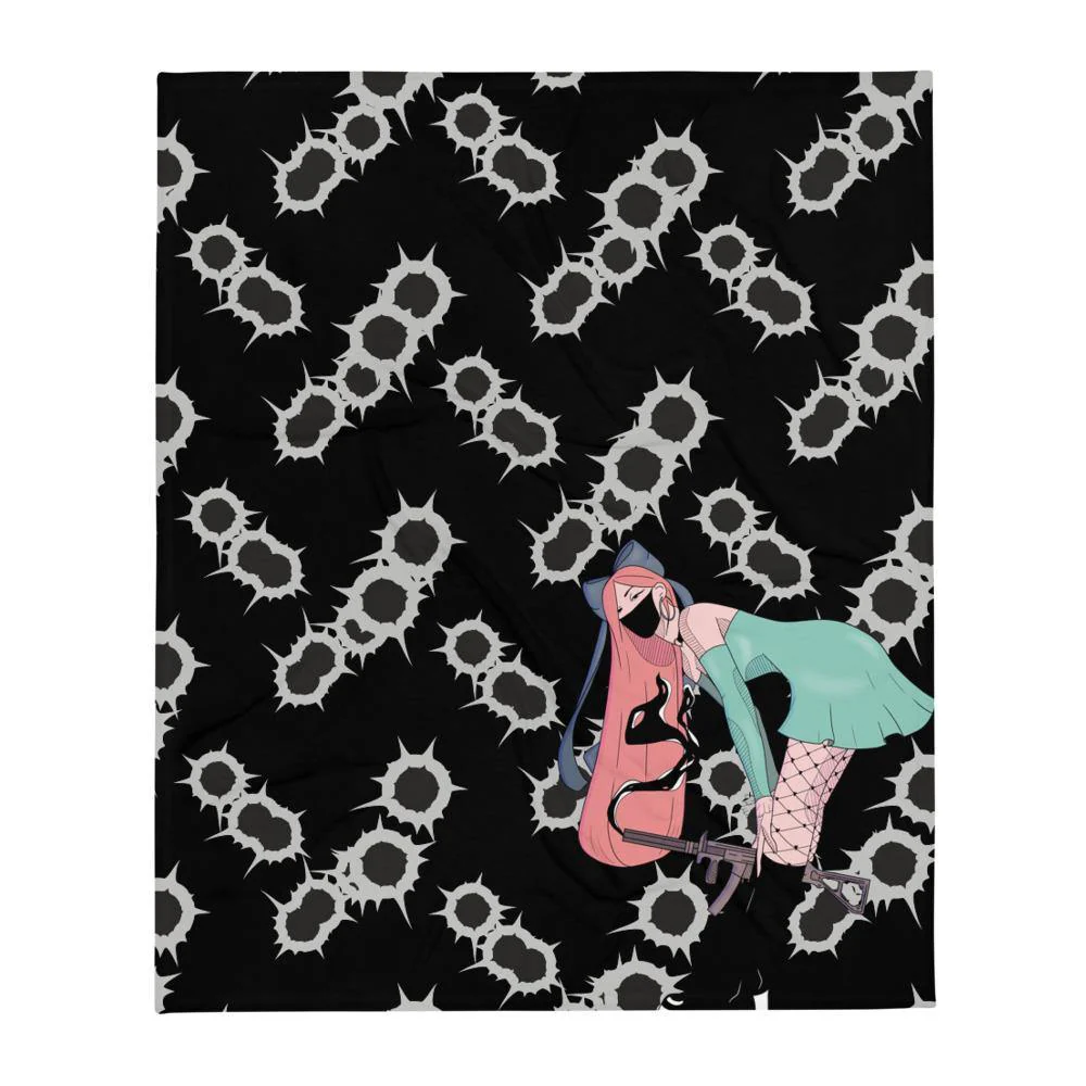 Gunslinger Girl with Mask Bullet Shots Throw Blanket - Image 4