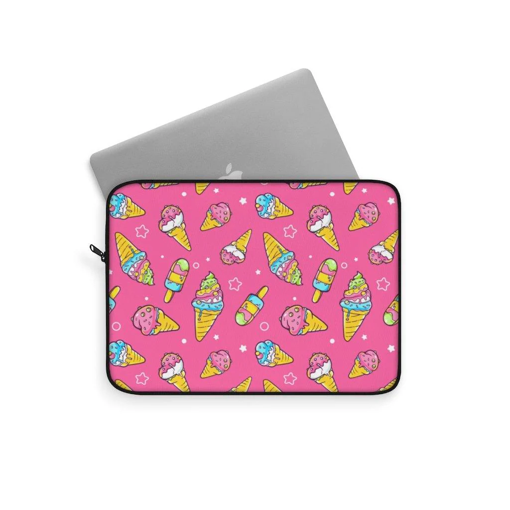 It's Ice Cream Time Cute Pink Laptop Sleeve - Image 5
