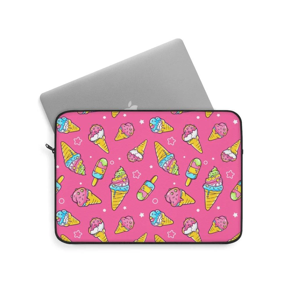 It's Ice Cream Time Cute Pink Laptop Sleeve - Image 8