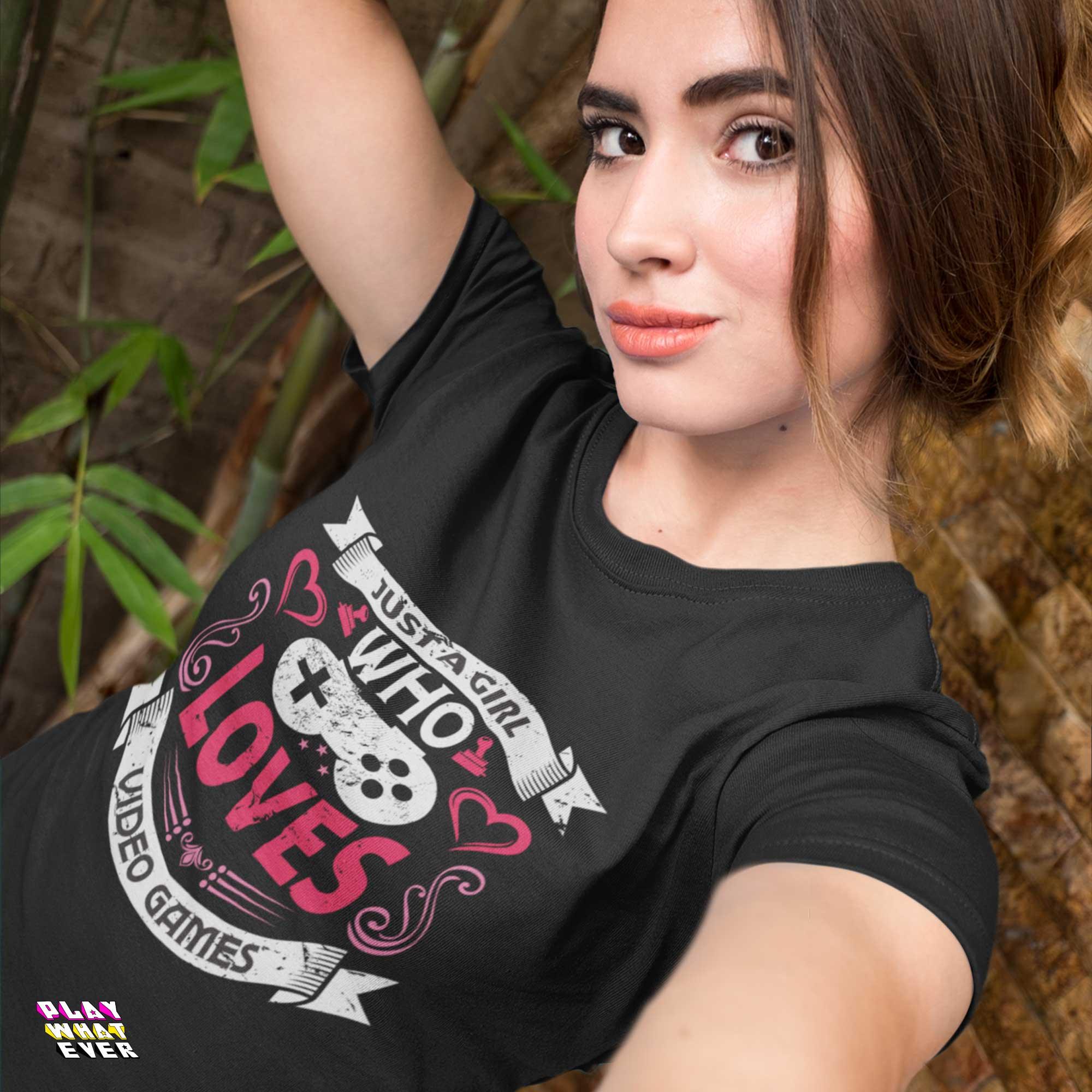 Just A Girl Who Loves Video Games Hearts Gamer T-Shirt - Image 2
