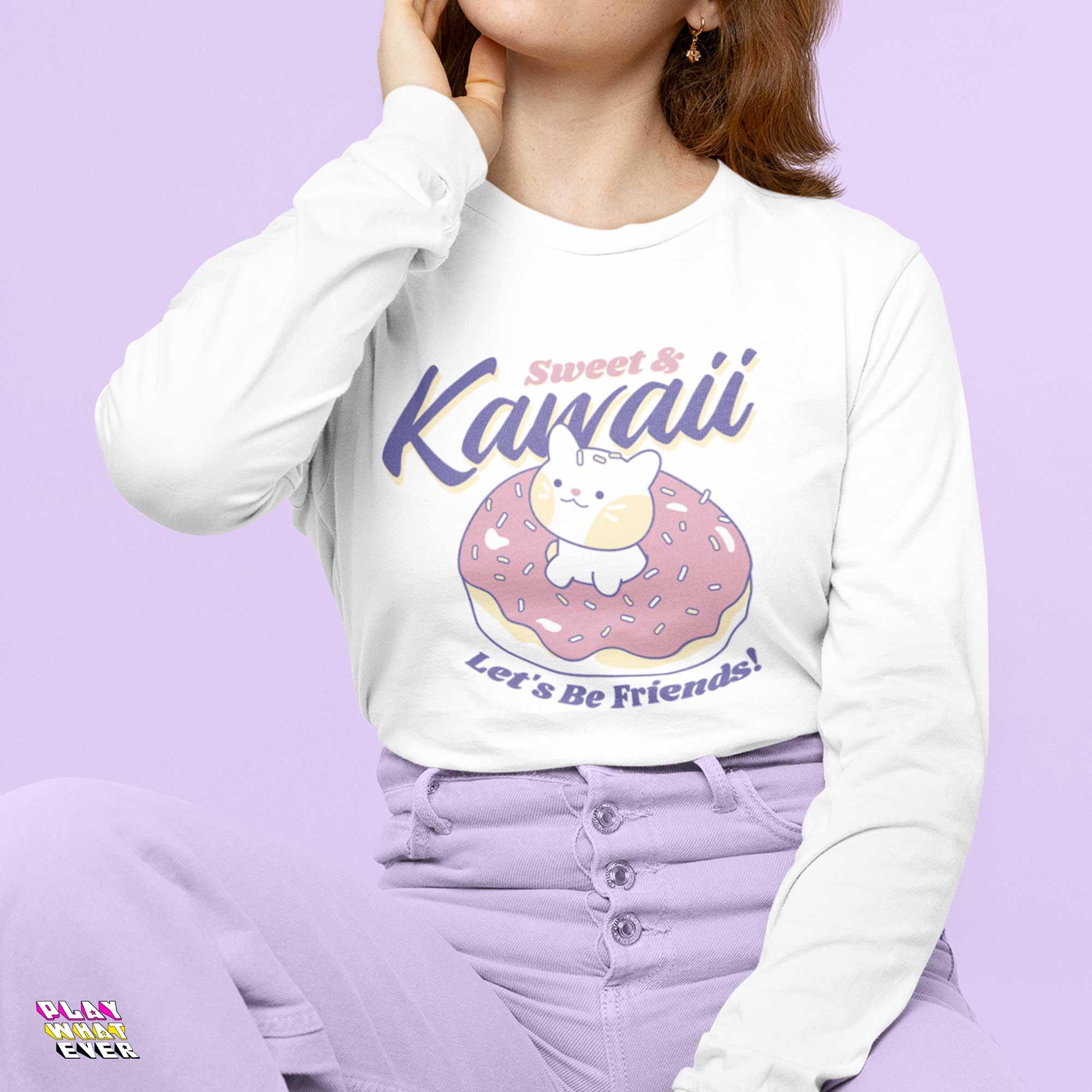 Let's Be Friends Meow Kawaii Long Sleeve T-Shirt - Image 2