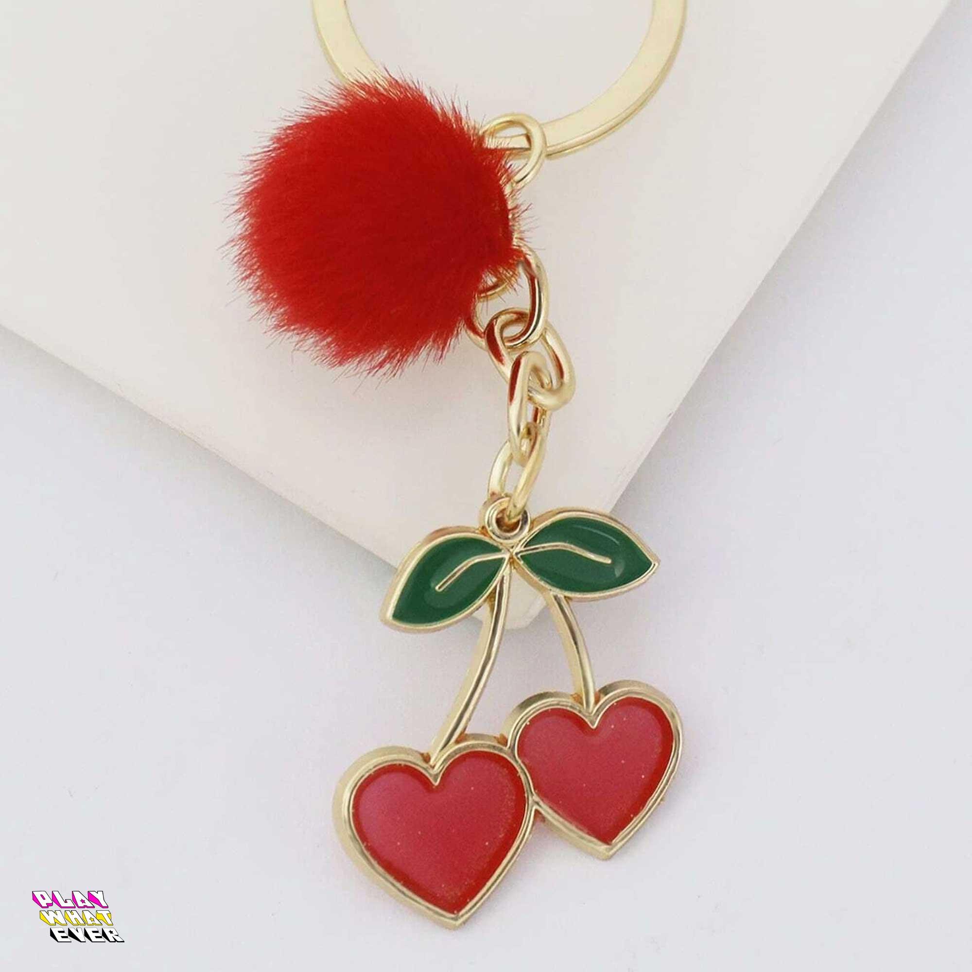 Love Me Mon Cheri Red Pompom Keychain - Image 3