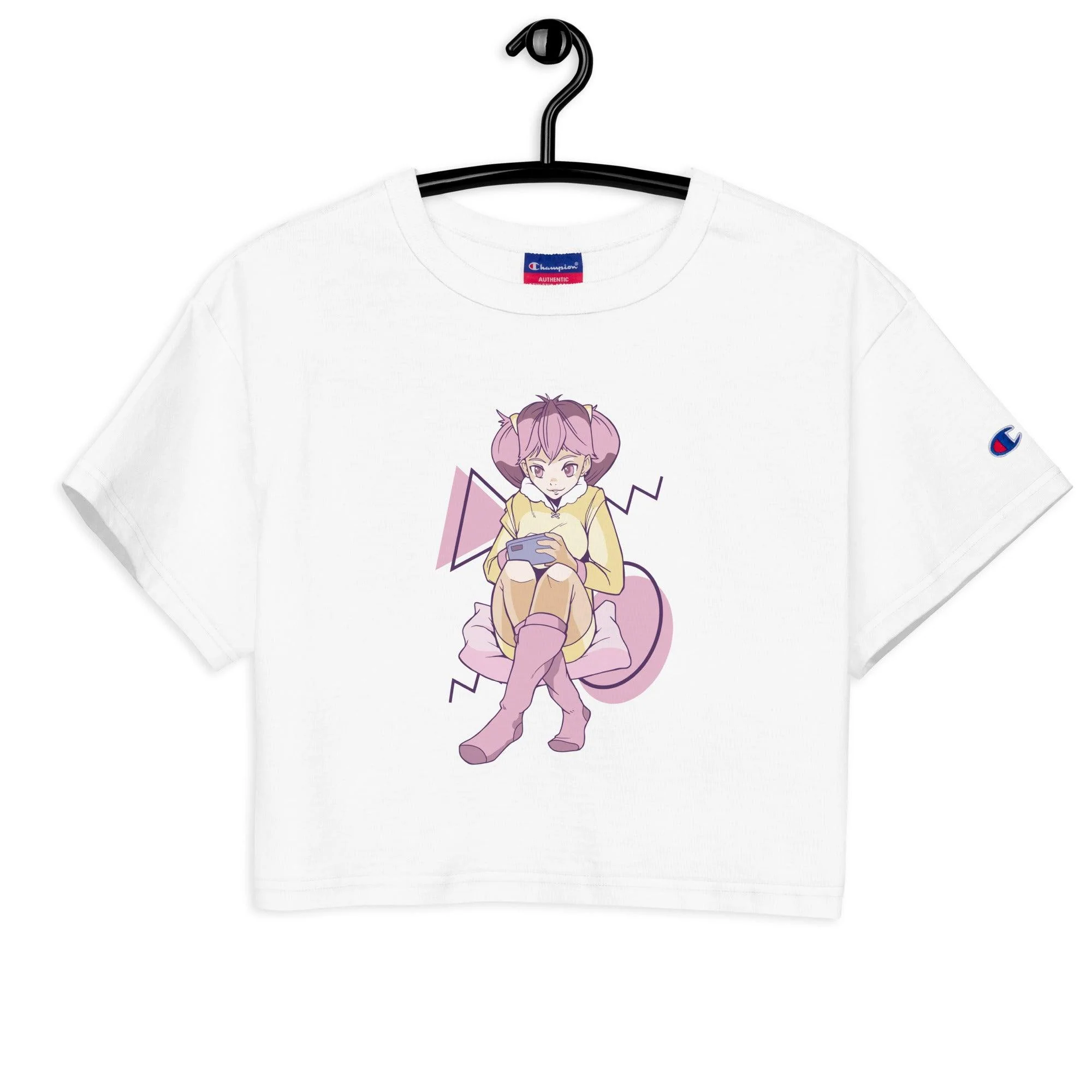 Mobile Gaming Addiction! Anime Girl Champion Crop Top
