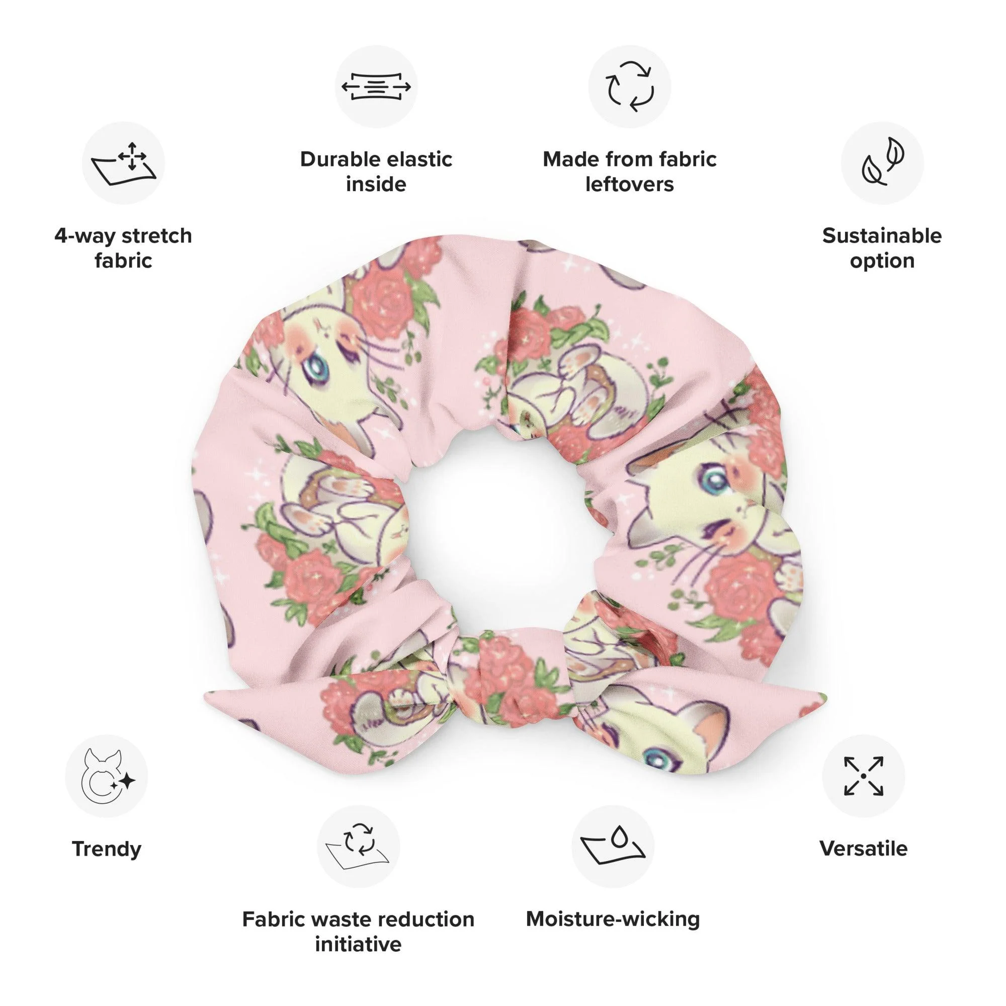 Pink Cat Print Large Scrunchie - Image 3