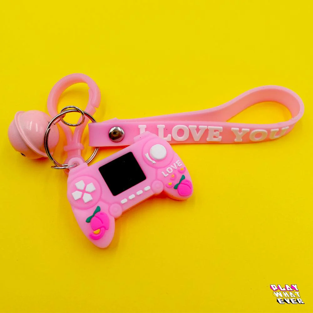 Pink Gaming Controller Peach Bell and Wrist Strap Keychain - Image 3