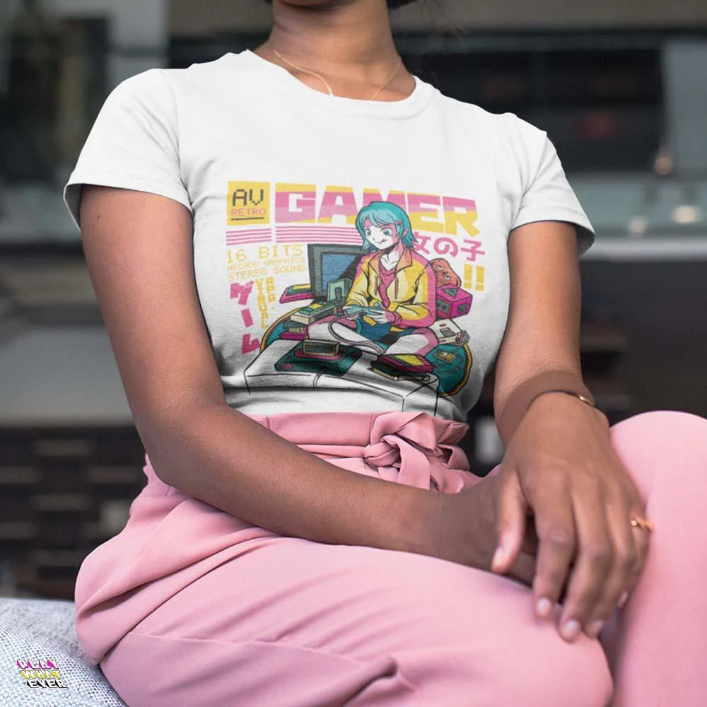 Retro Classic Gamer Girl Unisex T-Shirt - Image 2