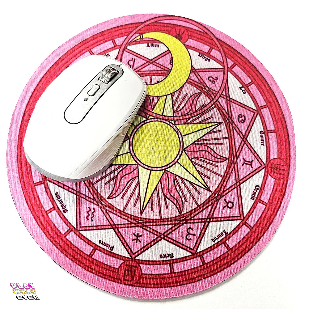 Sailor Moon Zodiac Signs Pink Round Mousepad - Image 2