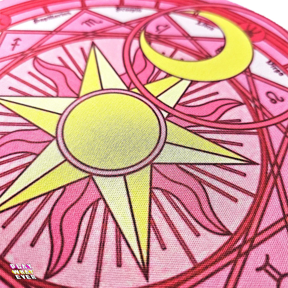 Sailor Moon Zodiac Signs Pink Round Mousepad - Image 3