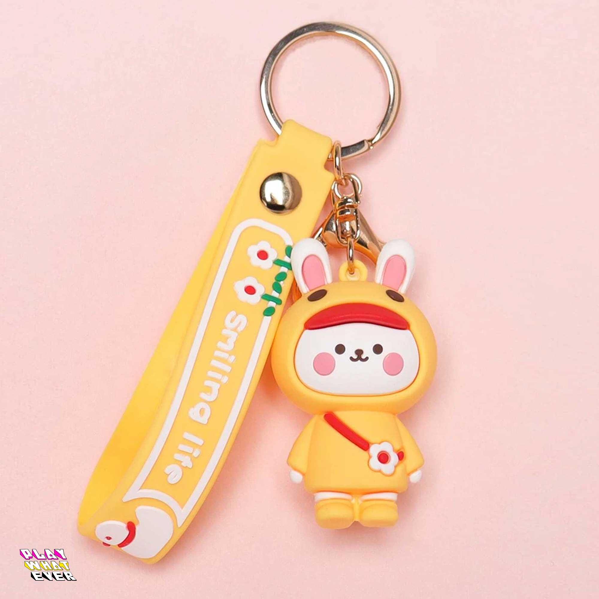 Smiling Life Happy Bunny Raincoat Keychain