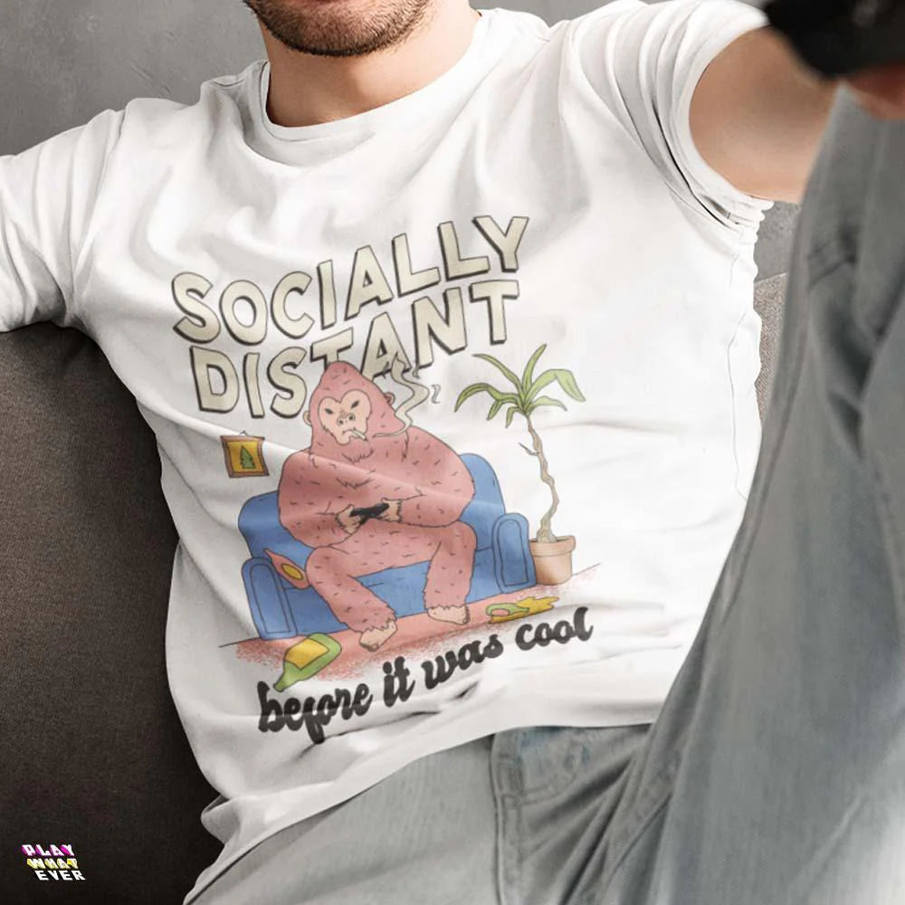Socially Distant Before It Was Cool Gaming Gorilla Unisex T-Shirt - Image 2
