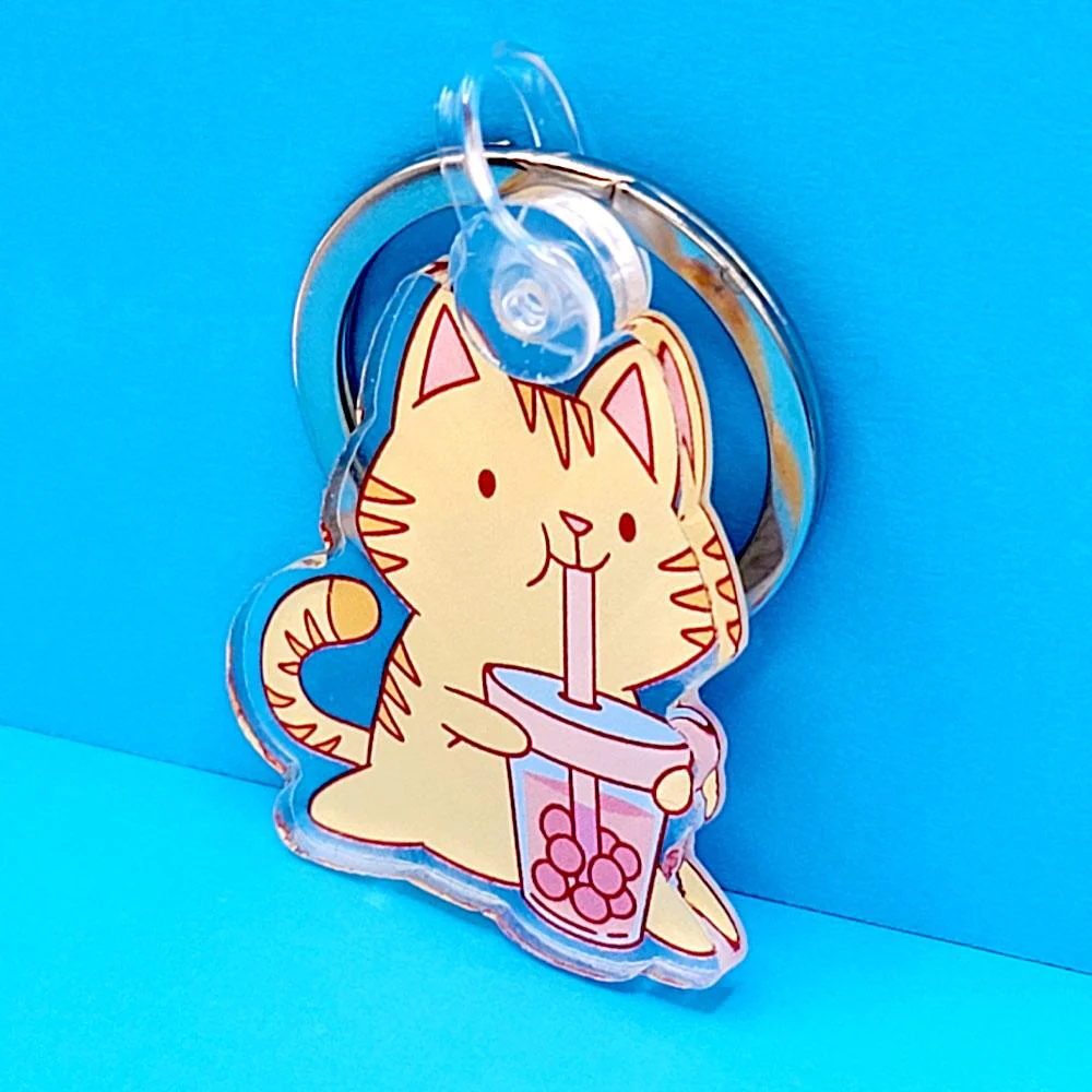 Tabby Cat Bubble Tea Boba Acrylic Keychain - Image 4