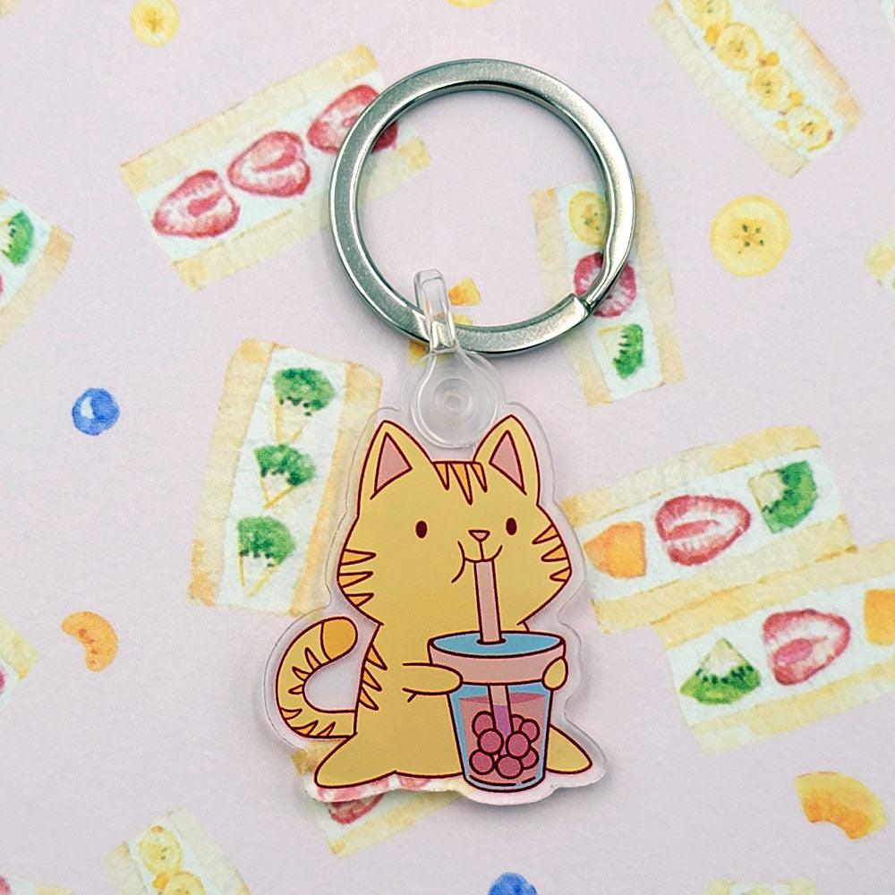 Tabby Cat Bubble Tea Boba Acrylic Keychain - Image 5