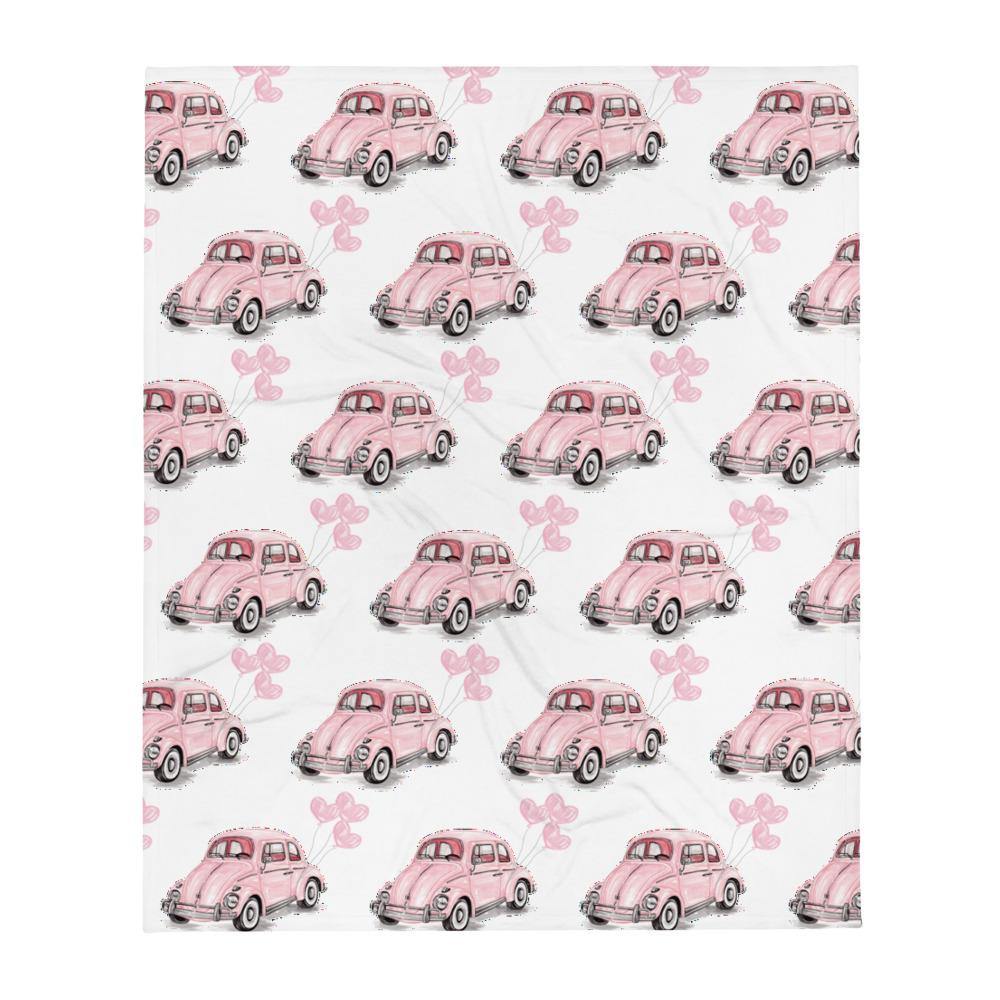Vintage Car Pink VW Beetle Heart Balloon Throw Blanket - Image 4